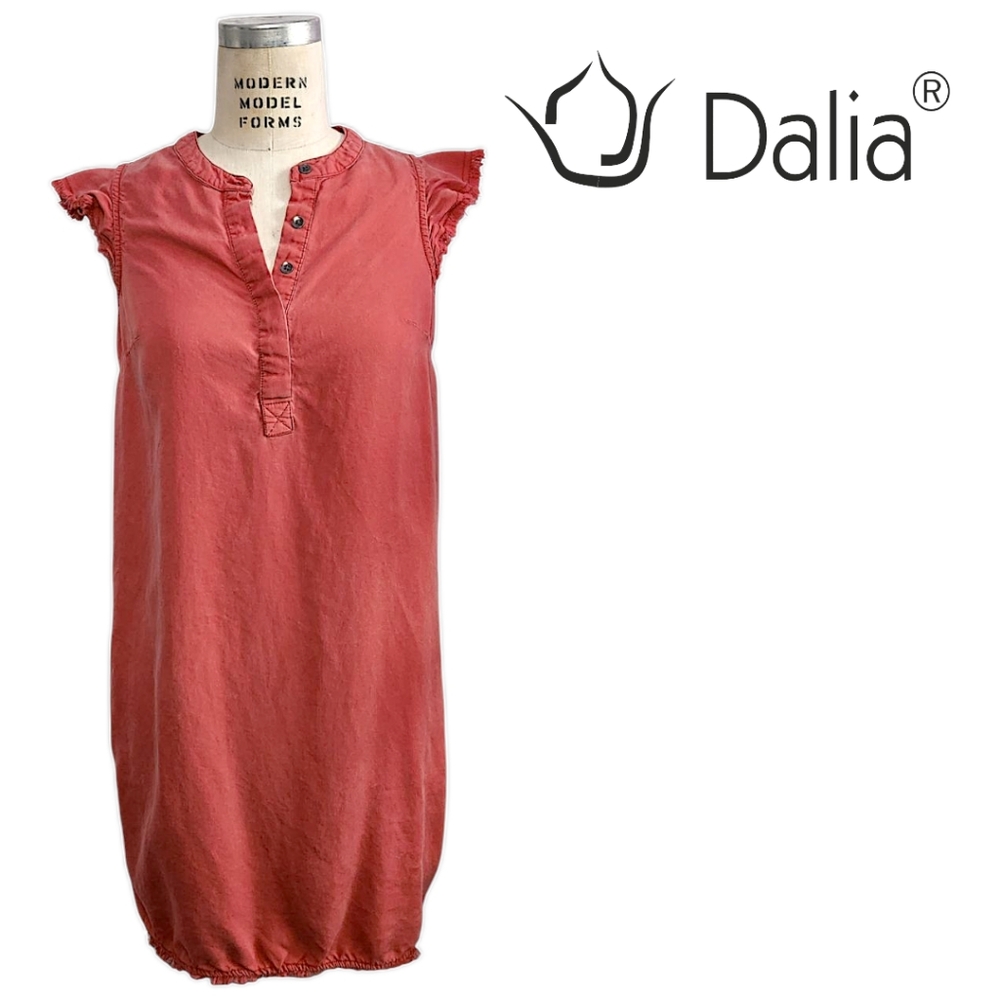 Dalia - Linen Midi Dress - Coral